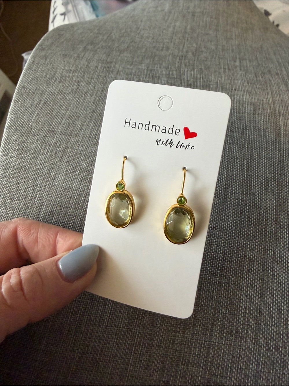 Gold-Tone Earrings with Light Green Stones